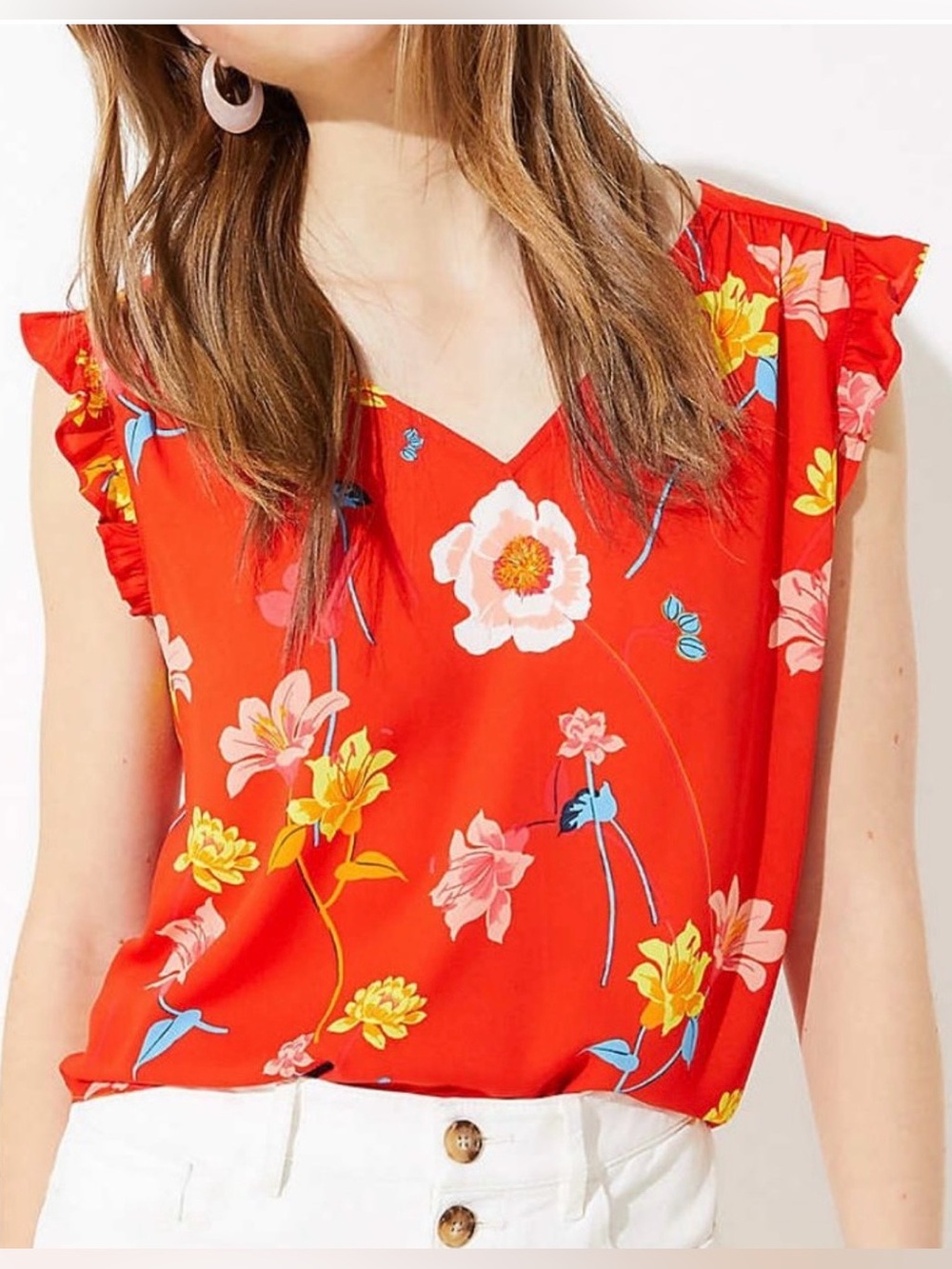 LOFT Maternity Lily Bar Back Flutter Shell Sleeveless Blouse Top Medium